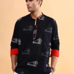 Black Charkha Block Printed Kurta - XXXL