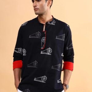 Black Charkha Block Printed Kurta - XXXL