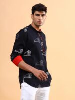 Black Charkha Block Printed Kurta - XXXL