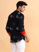 Black Charkha Block Printed Kurta - XXXL