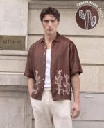 Brown Linen Blend Embroidery Shirt
