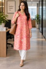 Coral Bloom Floral Kurta
