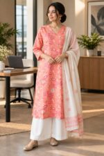 Coral Bloom Floral Kurta