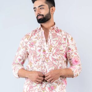 Cream Chintz Printed Full Sleeves Cotton Shirt