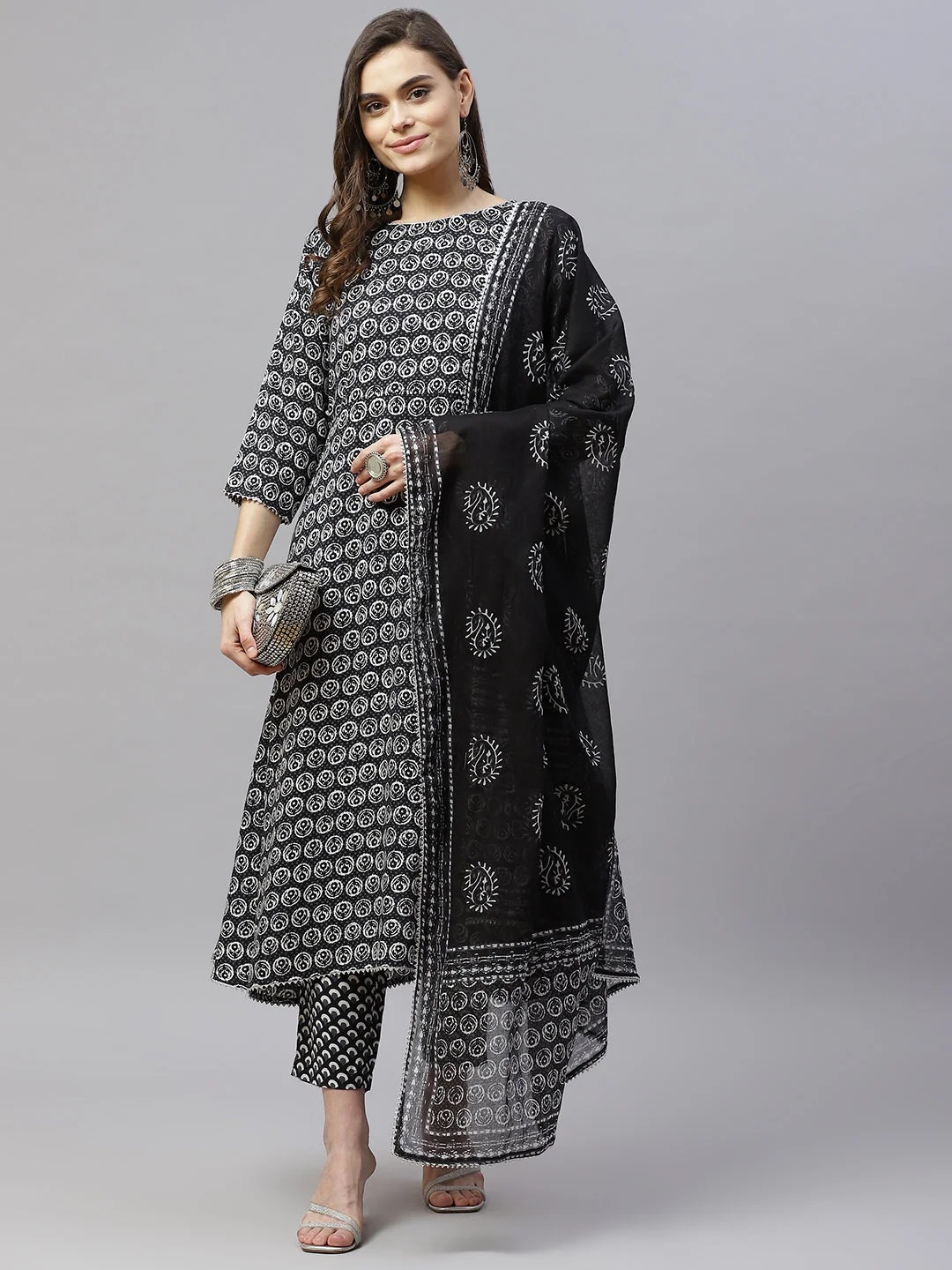 indibelle-cotton-calf-length-floral-print-a-line-kurta-pant-with-dupatta-black-cf43668b-1 Indibelle Cotton Calf Length Floral Print A-Line Kurta Pant With Dupatta (Black)