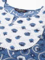 Indibelle Cotton Floral Print Kurta Pant With Dupatta (Blue)