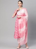 Indibelle Cotton Floral Print Kurta Pant With Dupatta (Blue)