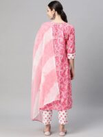 Indibelle Cotton Floral Print Kurta Pant With Dupatta (Blue)
