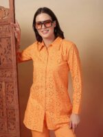 Indibelle Cotton Schiffli Solid Co-ord Set
