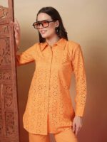 Indibelle Cotton Schiffli Solid Co-ord Set