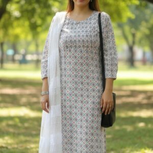 Ivory Print Long Kurti