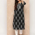 Libas Black Embellished Cotton Straight Kurta