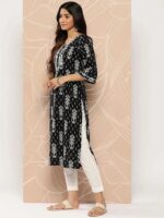 Libas Black Embellished Cotton Straight Kurta