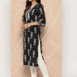 Libas Black Embellished Cotton Straight Kurta