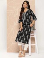 Libas Black Embellished Cotton Straight Kurta