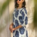 Libas Blue Printed Cotton Straight Kurta