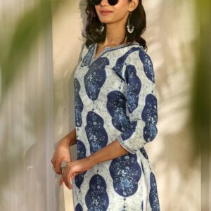 Libas Blue Printed Cotton Straight Kurta