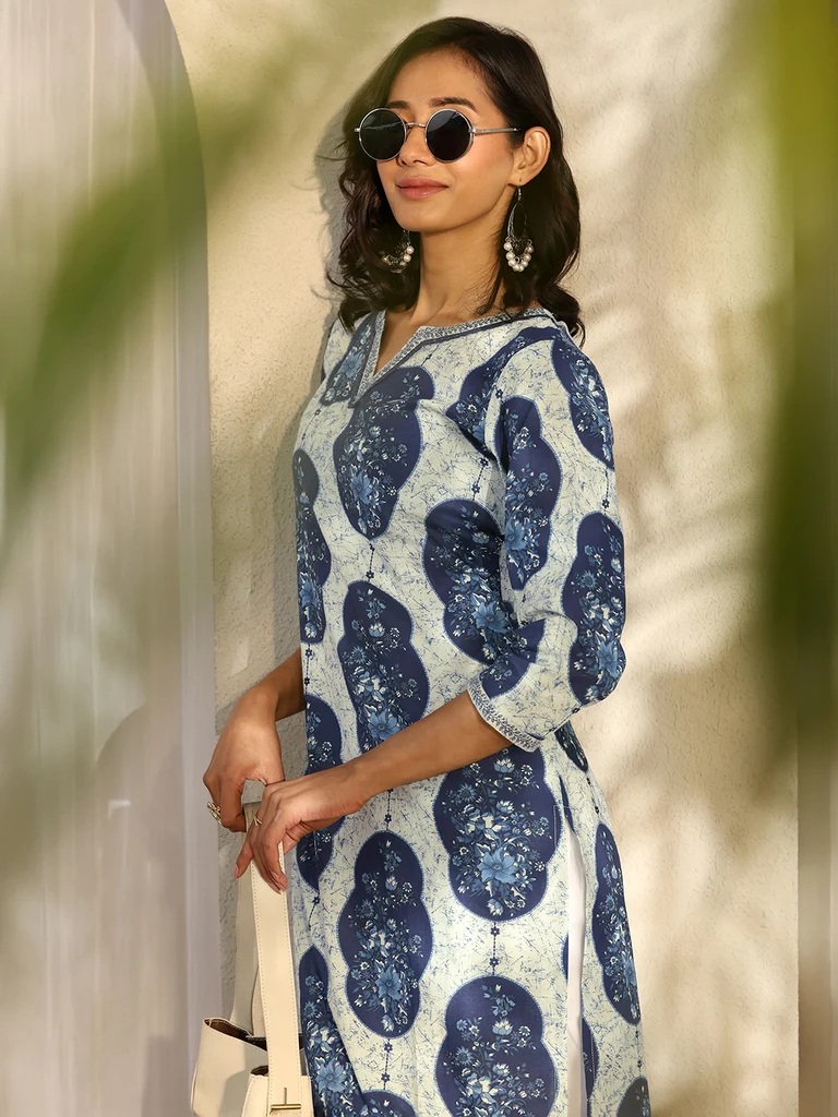 libas-blue-printed-cotton-straight-kurta-a46970cc-1 Libas Blue Printed Cotton Straight Kurta