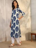 Libas Blue Printed Cotton Straight Kurta