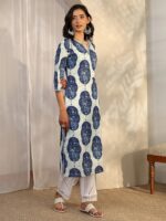 Libas Blue Printed Cotton Straight Kurta