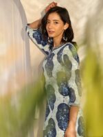 Libas Blue Printed Cotton Straight Kurta