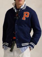 Men Stand Collar Typography Printed Cotton Casual Bomber Jacket