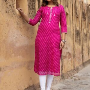 Pri Pink Leheriya Kurta