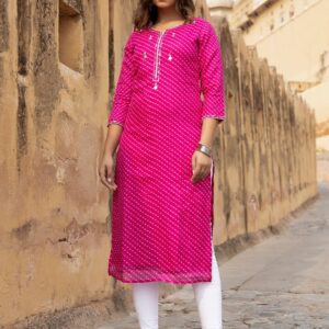 Pri Pink Leheriya Kurta