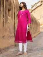 Pri Pink Leheriya Kurta