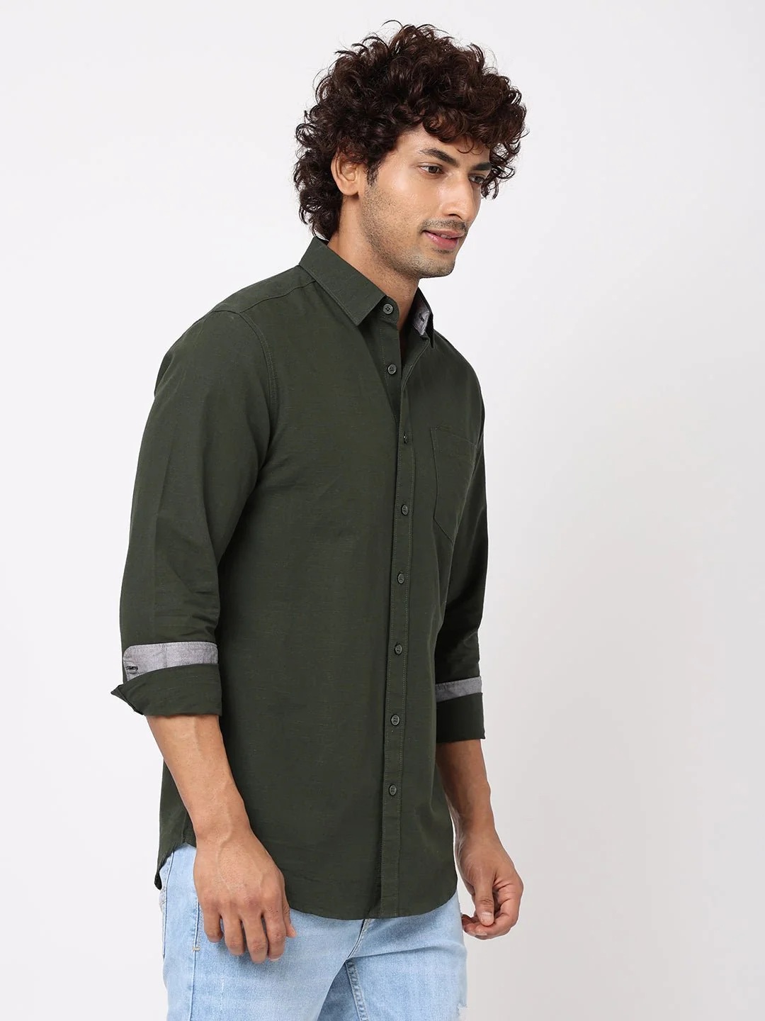 solid-cotton-shirt-38bf21d1-1 Olive Solid Cotton Shirt