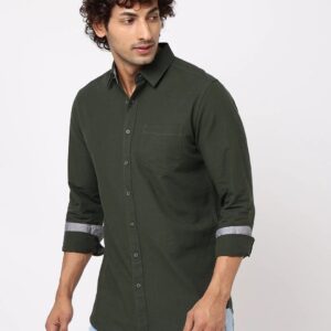 Olive Solid Cotton Shirt