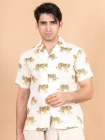 Twoway Tiger Printed Half Sleeves Shirt - XXXL / White / Half Sleeves