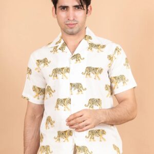 Twoway Tiger Printed Half Sleeves Shirt - XXXL / White / Half Sleeves