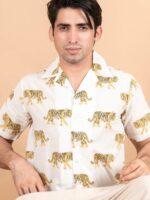 Twoway Tiger Printed Half Sleeves Shirt - XXXL / White / Half Sleeves