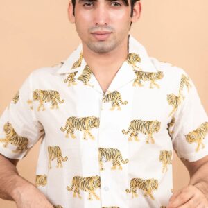 Twoway Tiger Printed Half Sleeves Shirt - XXXL / White / Half Sleeves