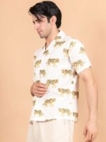 Twoway Tiger Printed Half Sleeves Shirt - XXXL / White / Half Sleeves